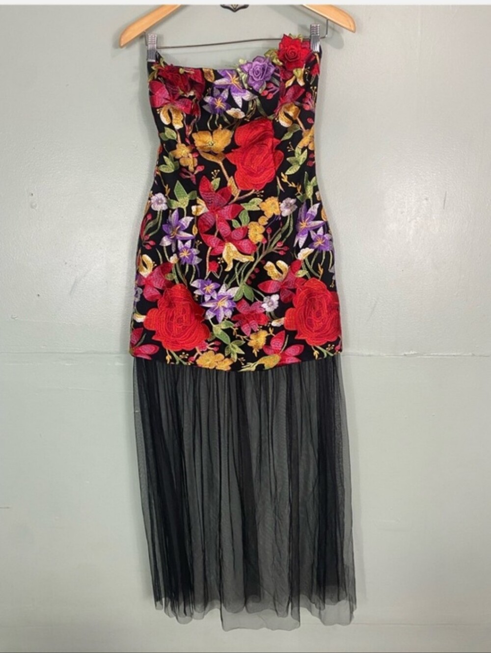 Elliatt Black Strapless Floral Maxi Dress with Sheer Overlay - Picture 3 of 4